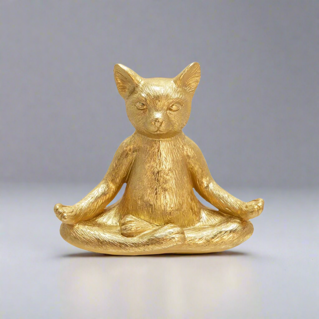 Yoga Cat Figurine in Gold, 7"