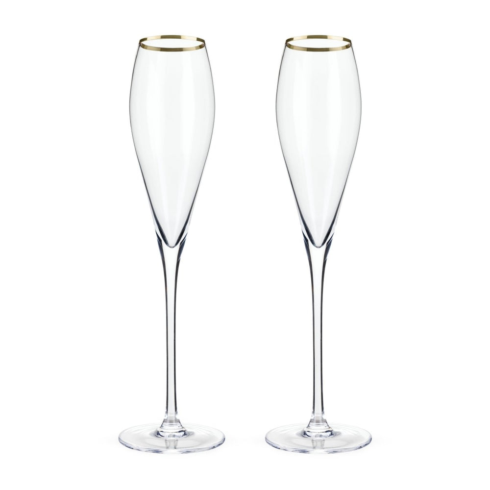 Viski Gold - Rimmed Crystal Champagne Flutes, Set of 2 - lily & onyx