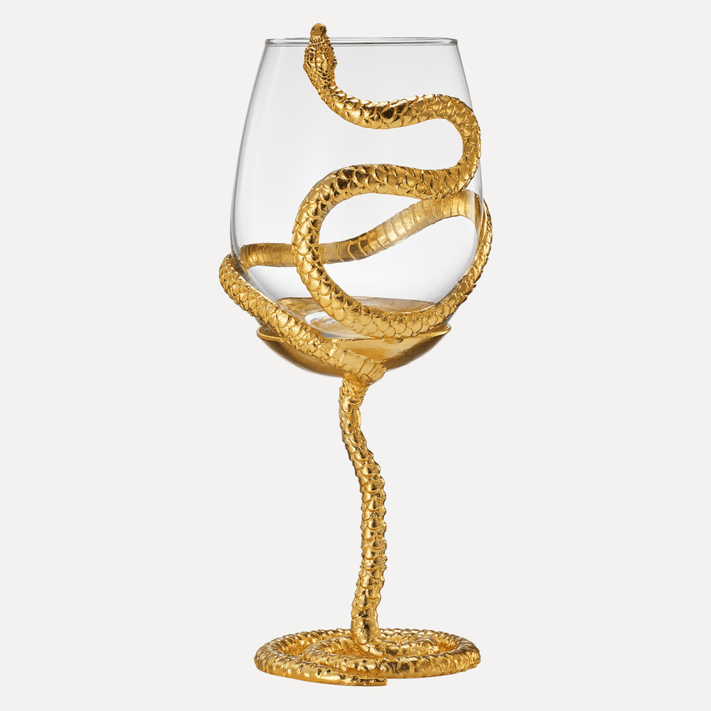 The Wine Savant Gold Stemmed Snake Wine Glass, 19oz - lily & onyx