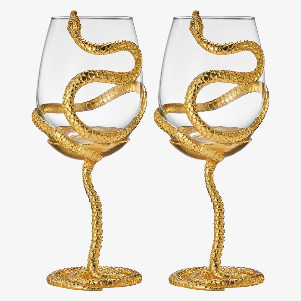 The Wine Savant Gold Stemmed Snake Wine Glass, Set of 2 - 19oz - lily & onyx