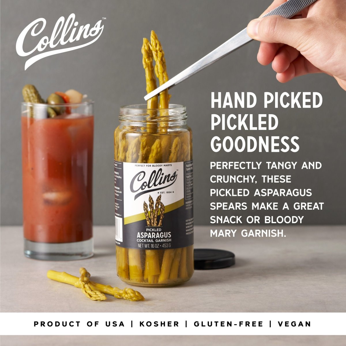 Collins Gourmet Pickled Asparagus, 16 oz - lily & onyx