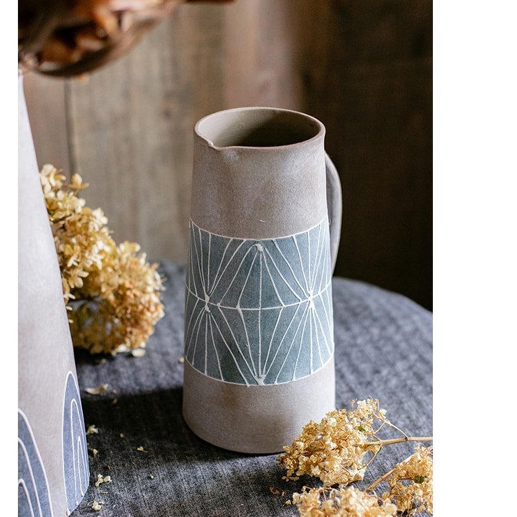 Rustic Reach Gray Blue Handpainted Terracotta Table Vase