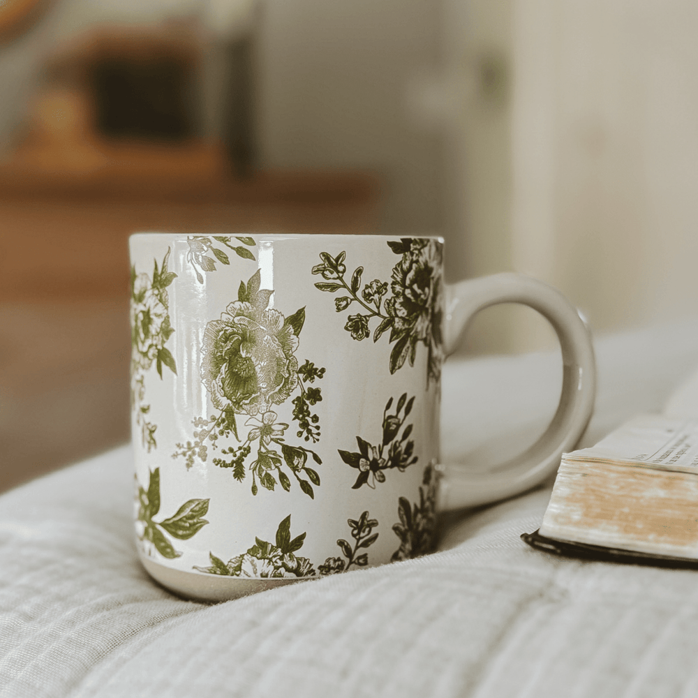 Sweet Water Decor Green Delft 14oz. Stoneware Coffee Mug - lily & onyx