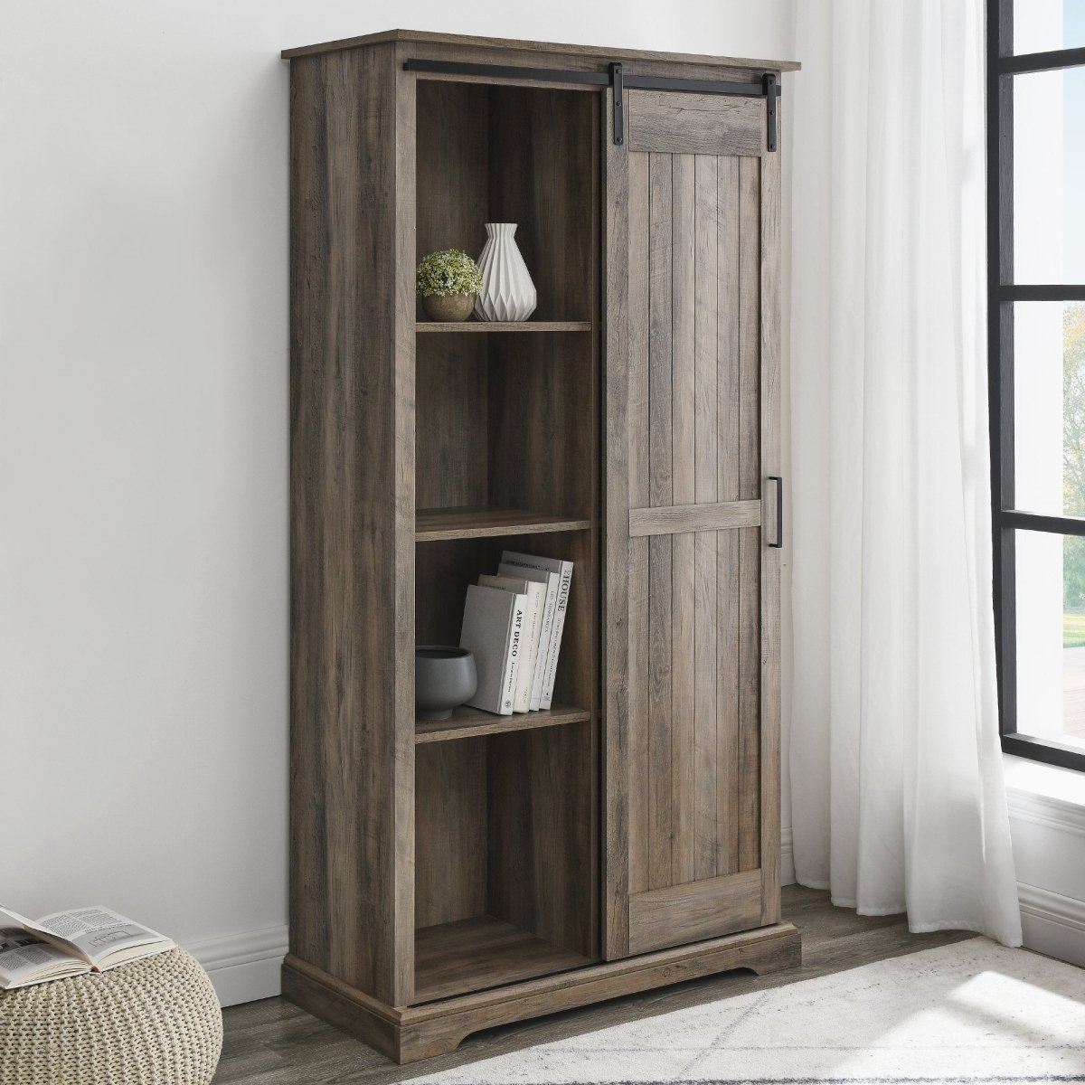 Walker Edison Grooved Sliding Door Storage Cabinet