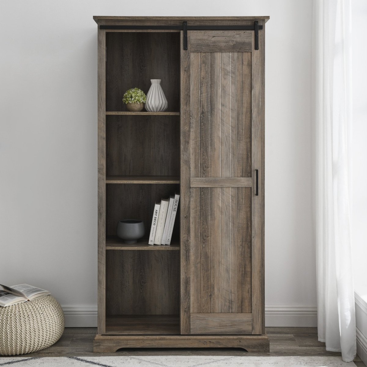 Walker Edison Grooved Sliding Door Storage Cabinet