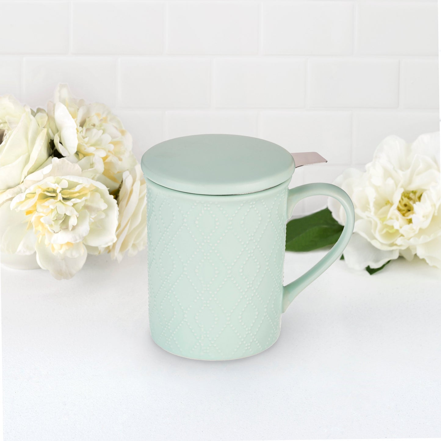 Annette: Souk Mint Ceramic Tea Mug & Infuser, 12oz