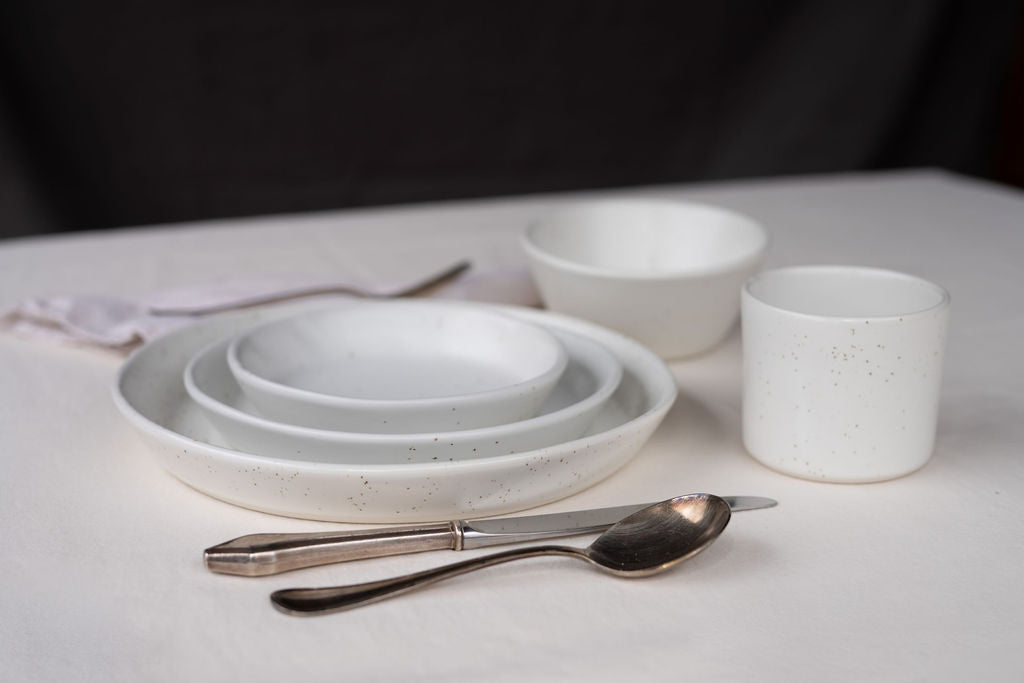 Haand Haand Skali 7 Piece White Porcelain Coupe Dinner Setting - USA Made