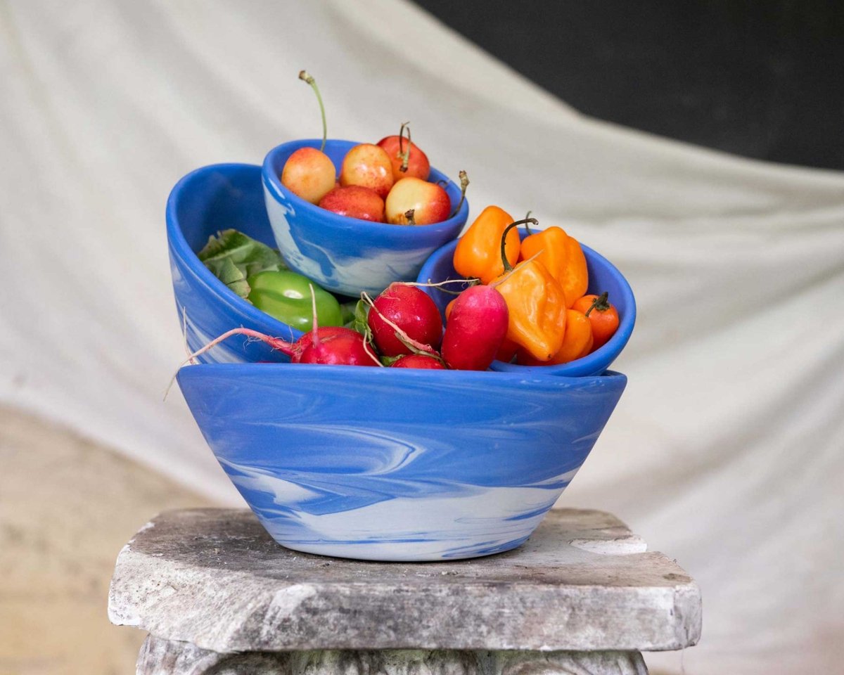 Haand Handmade Blue White Porcelain Nesting Bowl Set - 3 Piece