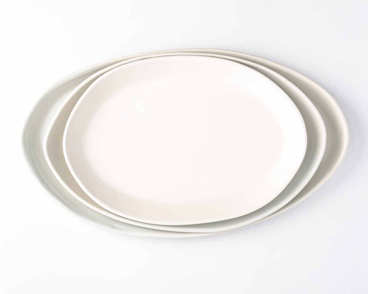 Haand Handmade White Porcelain Oval Platter Set - 3 Piece (13" - 18")