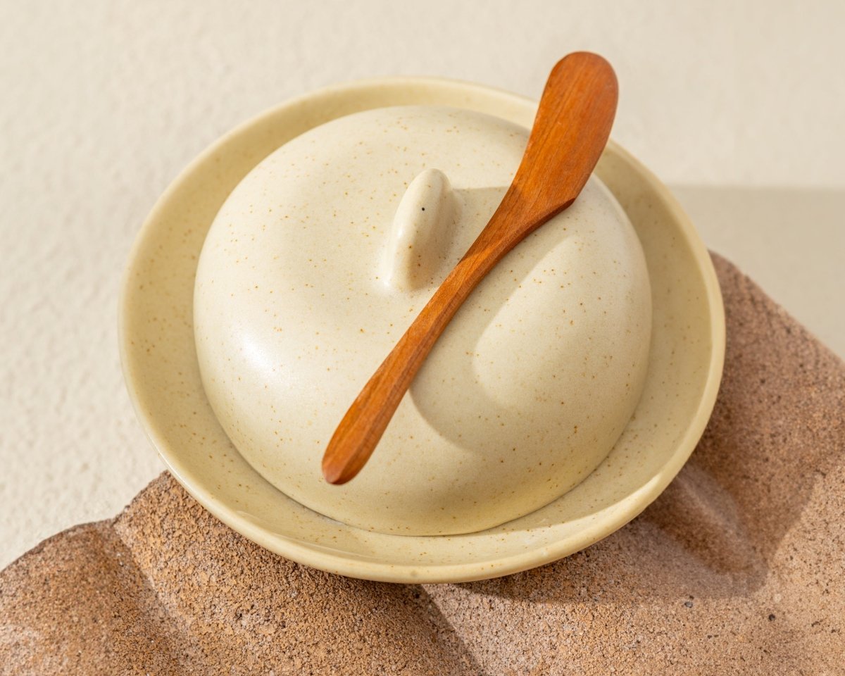 Haand Handmade White Porcelain Round Butter Dish with Lid