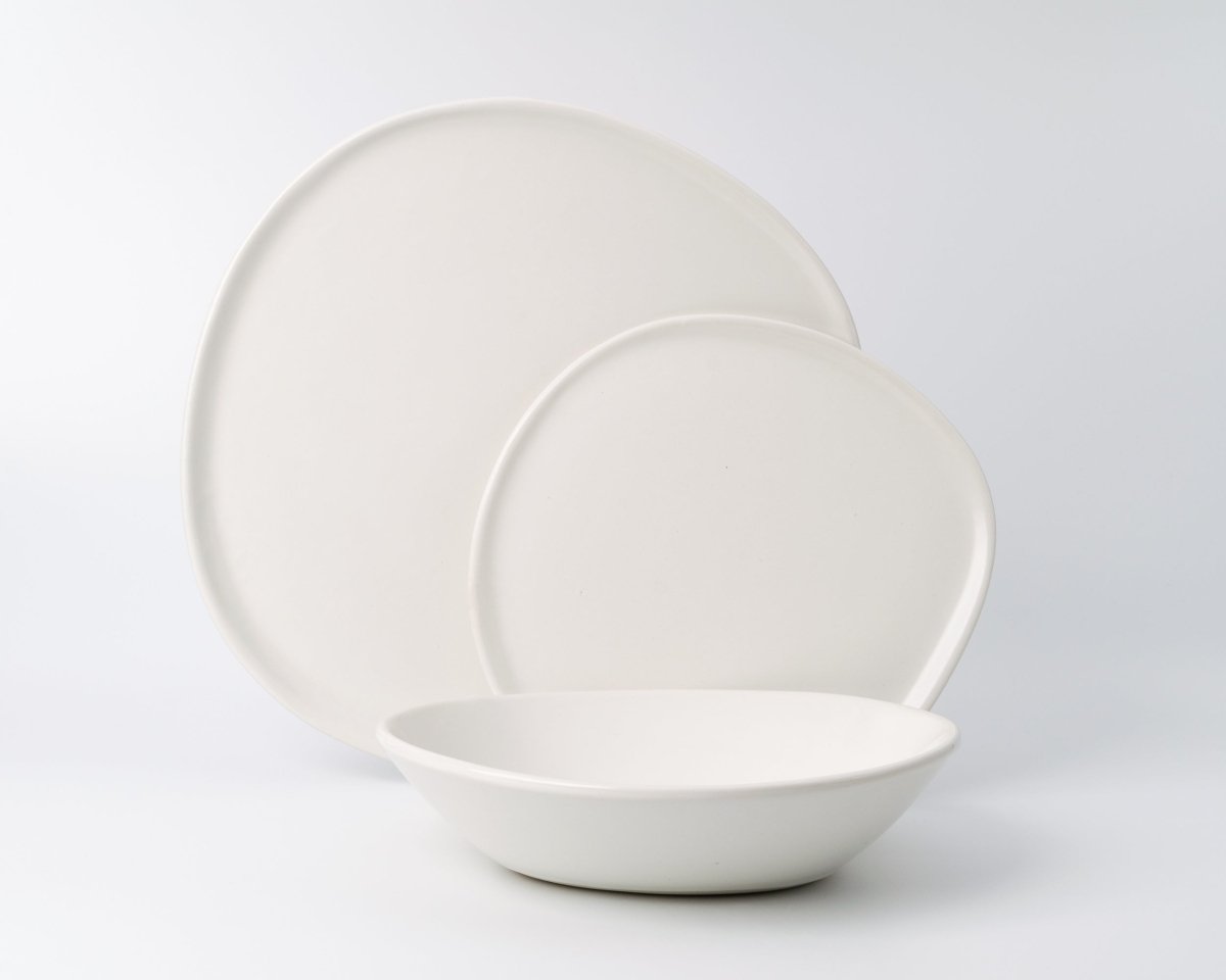Haand Ripple White Porcelain 3 - Piece Dinner Setting - Handmade in USA