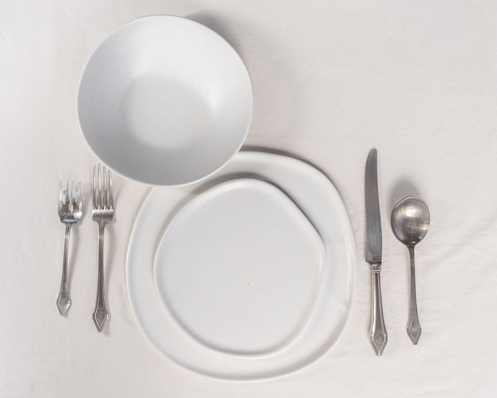 Haand Ripple White Porcelain 3 - Piece Dinner Setting - Handmade in USA