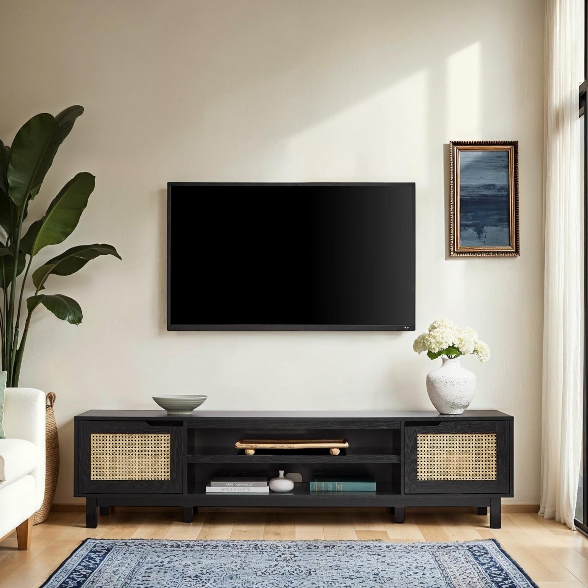 Walker Edison Hamkke Boho 2 - Door Faux Rattan TV Stand - lily & onyx