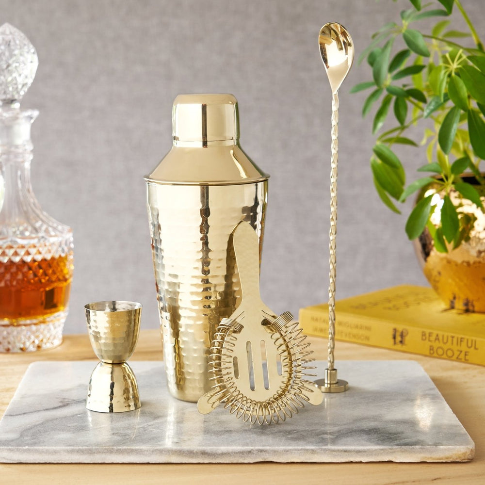 
                      
                        Twine Living Hammered 4 - Piece Barware Set in Gold - lily & onyx
                      
                    