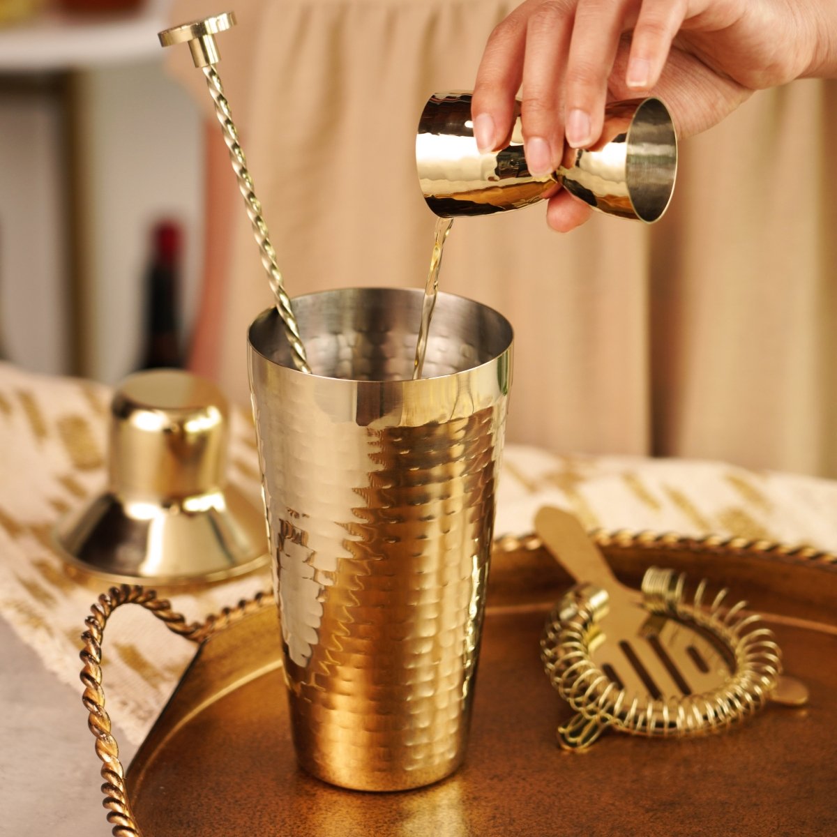 Twine Living Hammered 4 - Piece Barware Set in Gold - lily & onyx