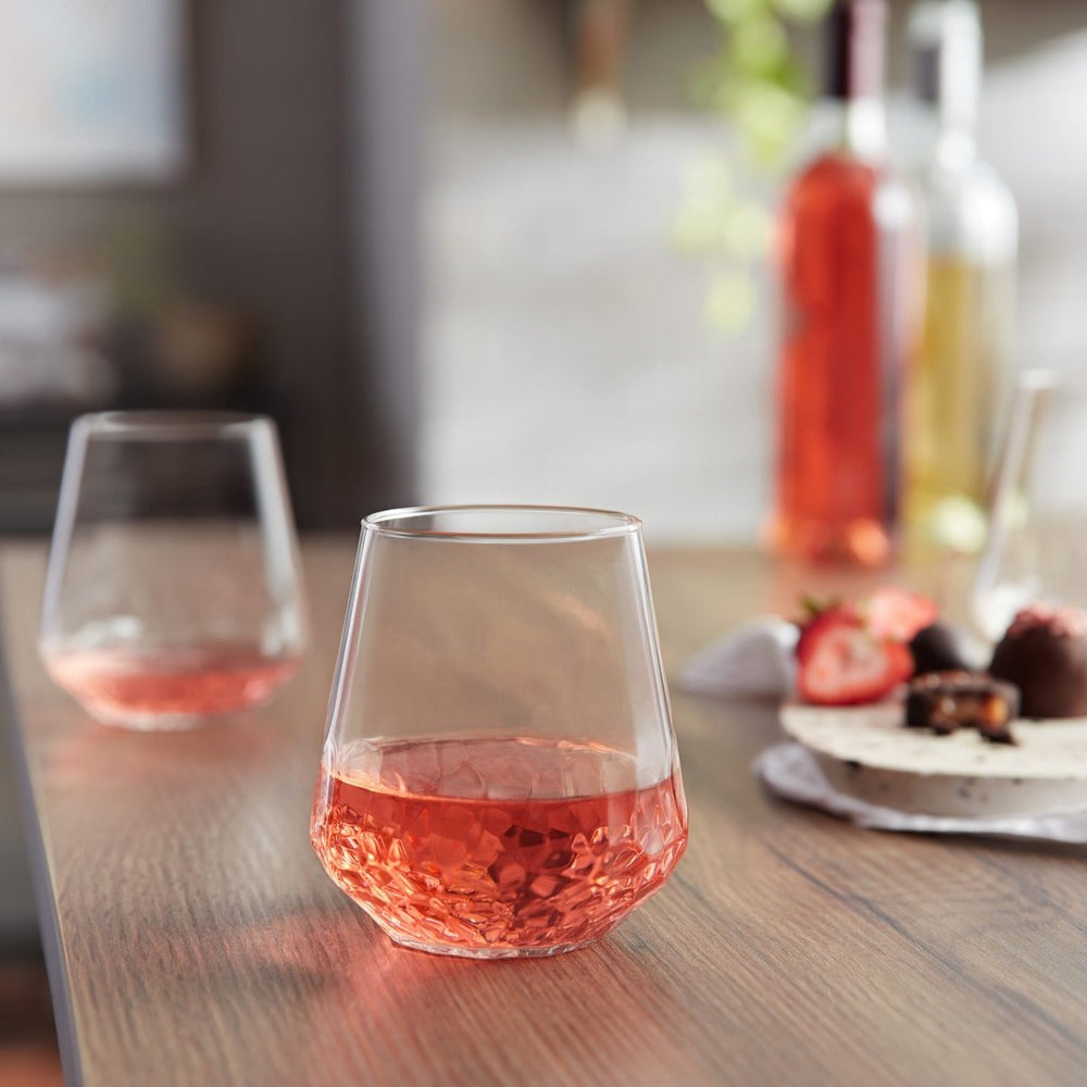 Libbey Hammered Base All - Purpose Stemless Wine Glass, 17.75 oz - Set of 8 - lily & onyx
