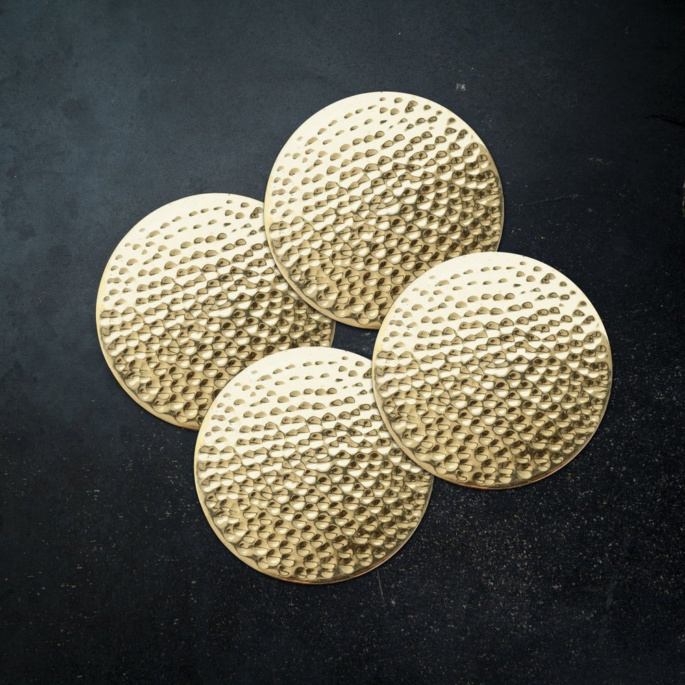 Viski Hammered Solid Brass Coasters, Set of 4 - lily & onyx