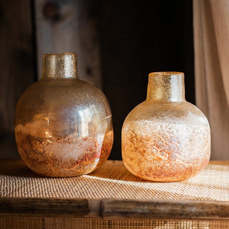 RusticReach Handblown Bubble Glass Bud Vase, Amber - lily & onyx