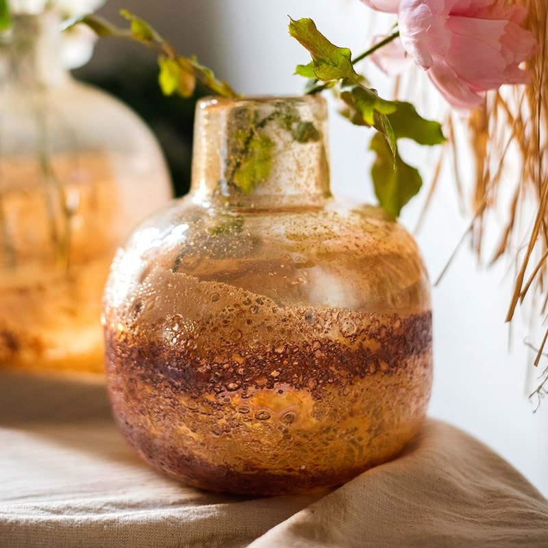 
                      
                        RusticReach Handblown Bubble Glass Bud Vase, Amber - lily & onyx
                      
                    