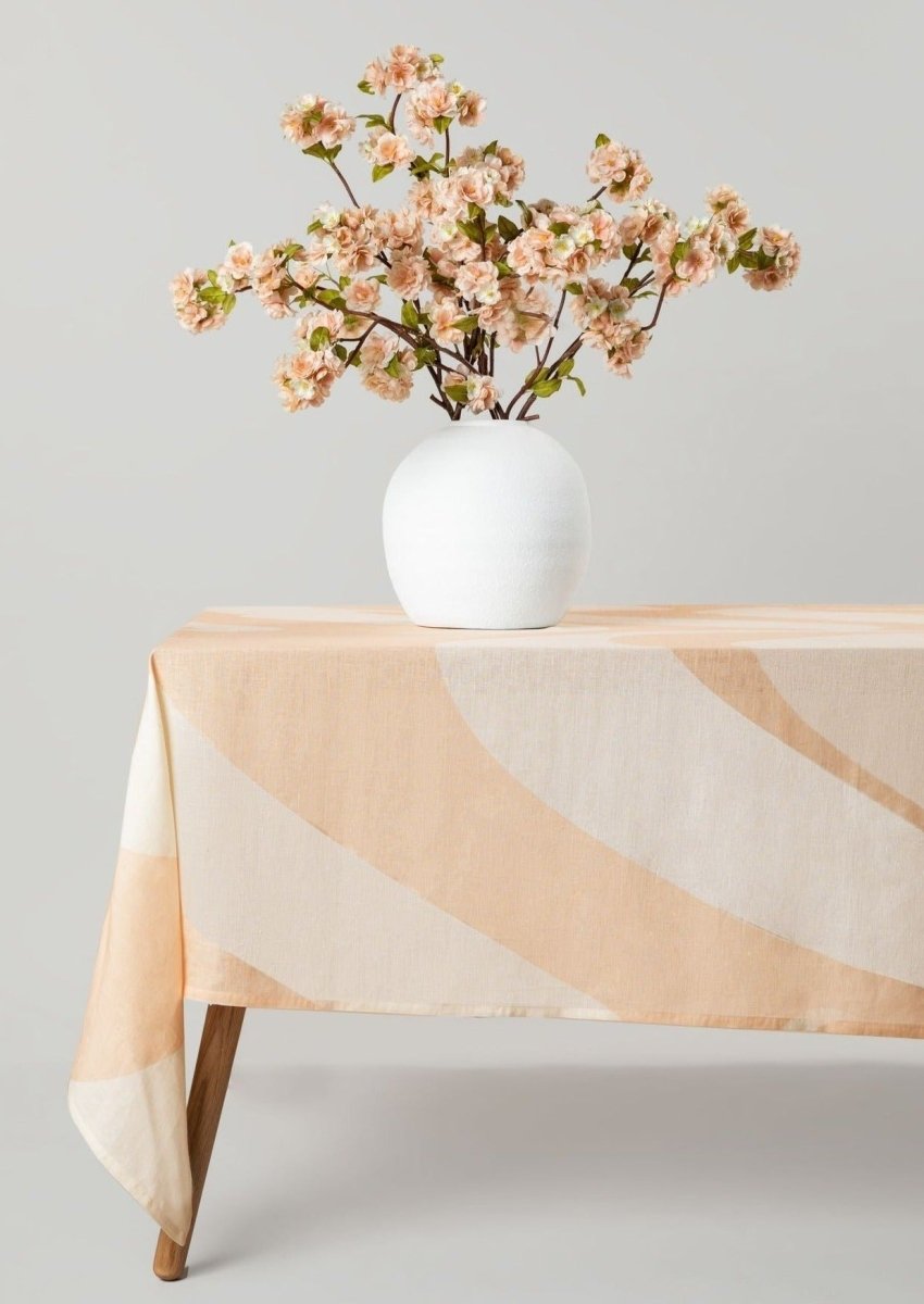 Afloral Handmade Linen Tablecloth in Sand by Misette, 80" x 120" - lily & onyx