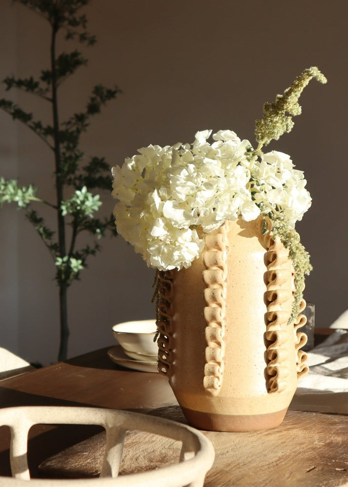 Afloral Handmade Textured Ceramic Lola Vase by Perla Valtierra in Almond - 7.75" - lily & onyx