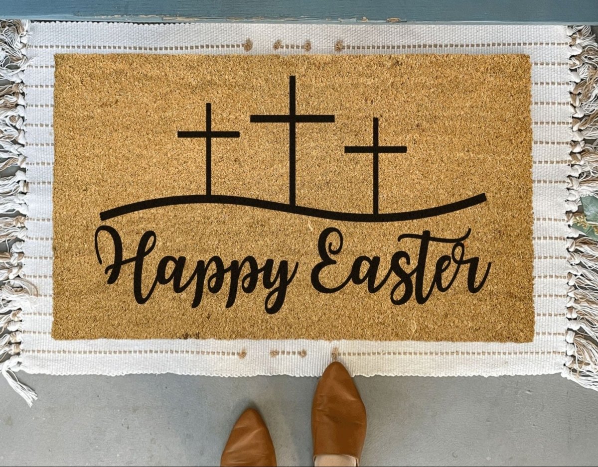 Nickel Designs Custom Doormats Happy Easter Doormat with Crosses - lily & onyx