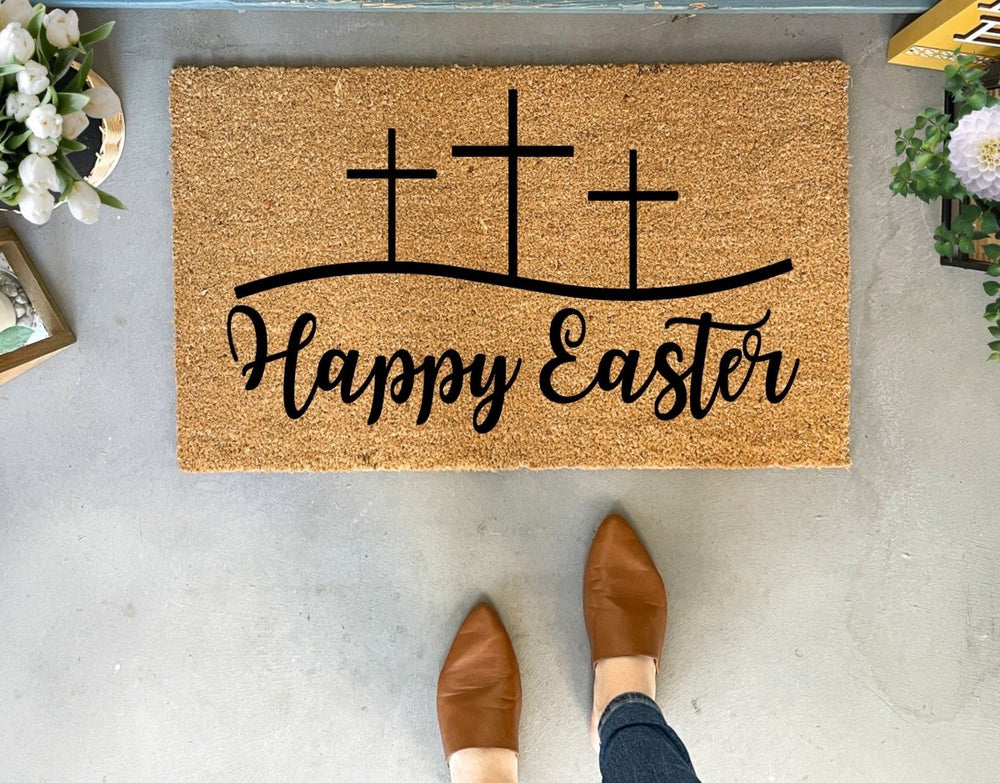 Nickel Designs Custom Doormats Happy Easter Doormat with Crosses - lily & onyx