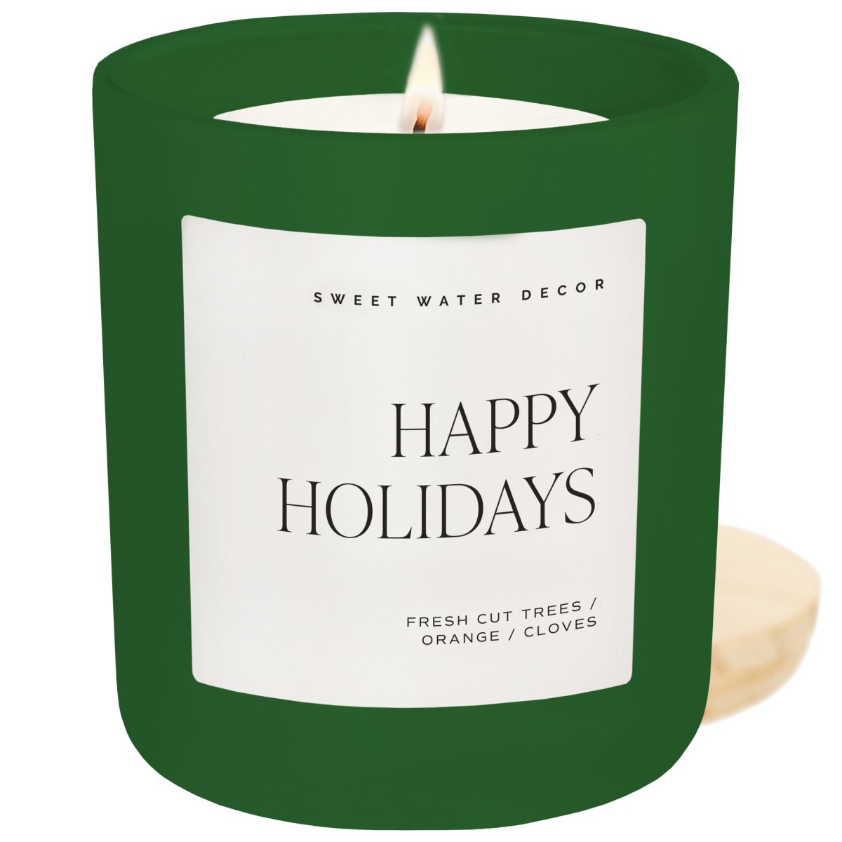 Sweet Water Decor Happy Holidays Soy Candle - Green Matte Jar - 15 oz (Christmas) - lily & onyx