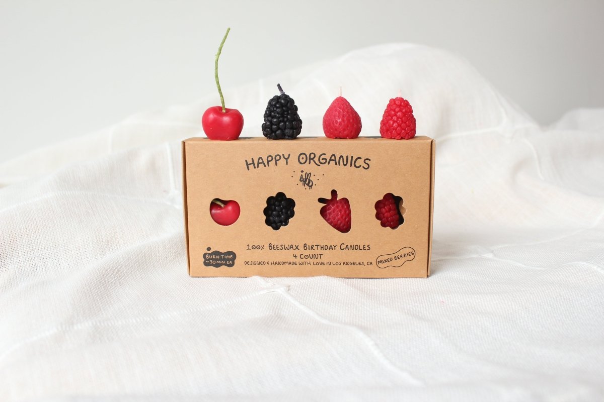 Happy Organics Mixed Berry Birthday Beeswax Candles - Set of 4