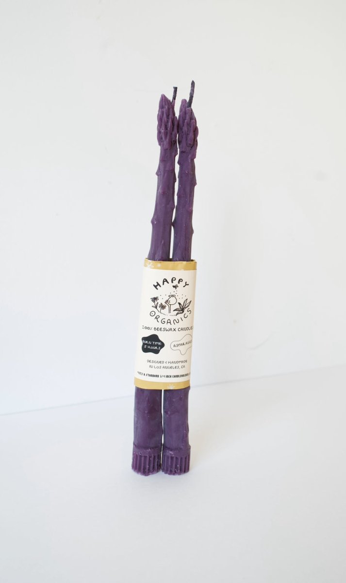 Happy Organics Purple Asparagus Beeswax Taper Candles, 9" Tall - Set of 2