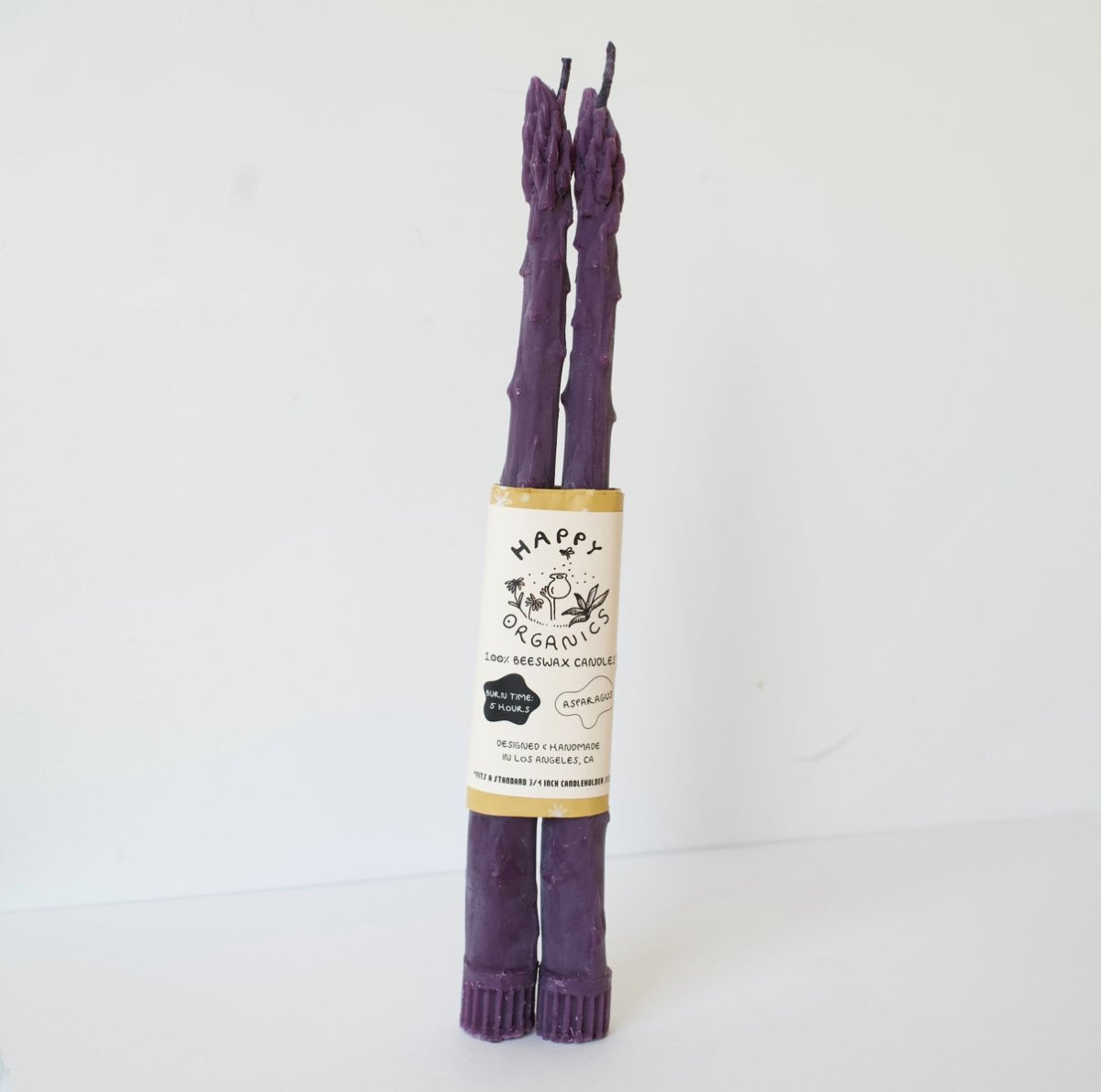 Happy Organics Purple Asparagus Beeswax Taper Candles, 9" Tall - Set of 2