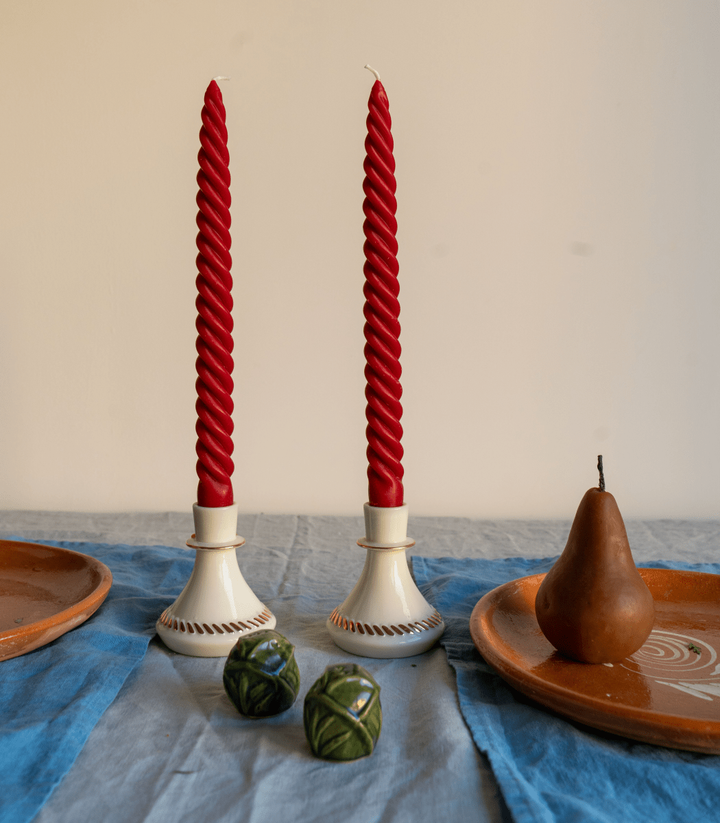 Happy Organics Red Beeswax Dinner Taper Candles - Set of 4
