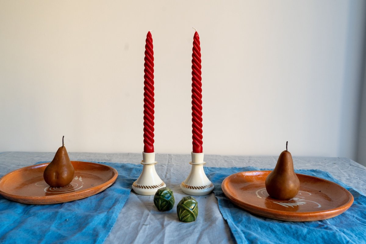 Happy Organics Red Beeswax Dinner Taper Candles - Set of 4