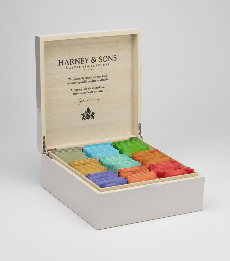 Harney & Sons Fine Teas Taupe Wooden Heirloom Tea Chest Featuring Nine Teas - Teabags