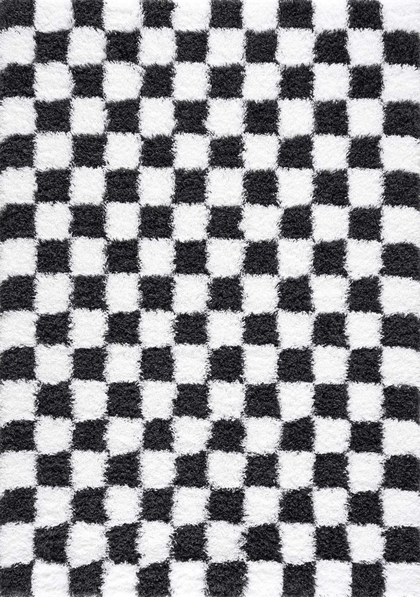 Hauteloom Atira Black White Checkered High Pile Area Rug - Polypropylene