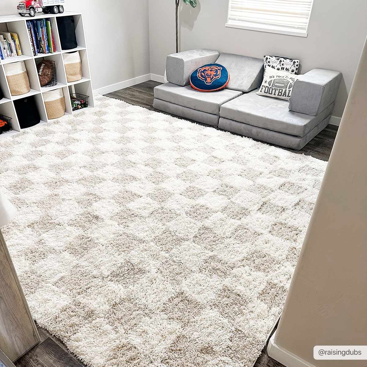 Hauteloom Atira Checkered High Pile Area Rug - Cream Beige Polypropylene