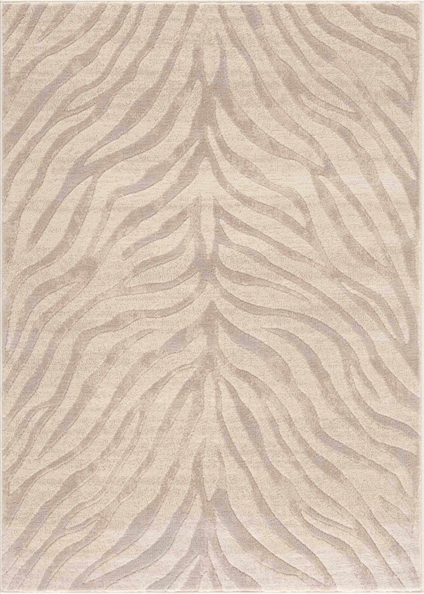 Hauteloom Beige Zebra Print Area Rug - Machine Woven Turkey Medium Pile