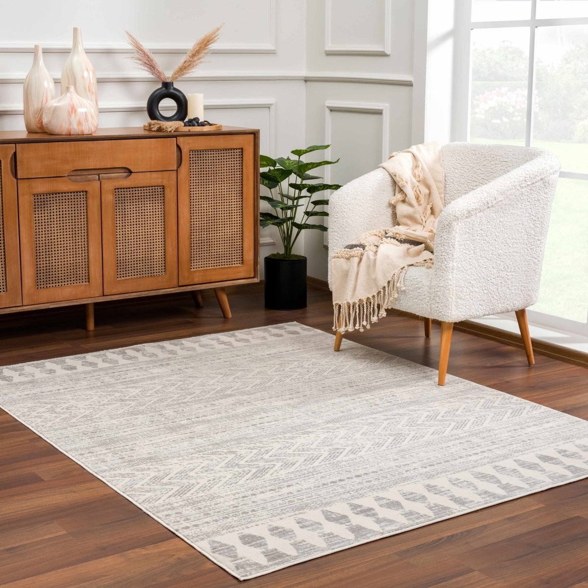 Hauteloom Chinnor Machine - Woven Neutral Area Rug - Gray & Off - White