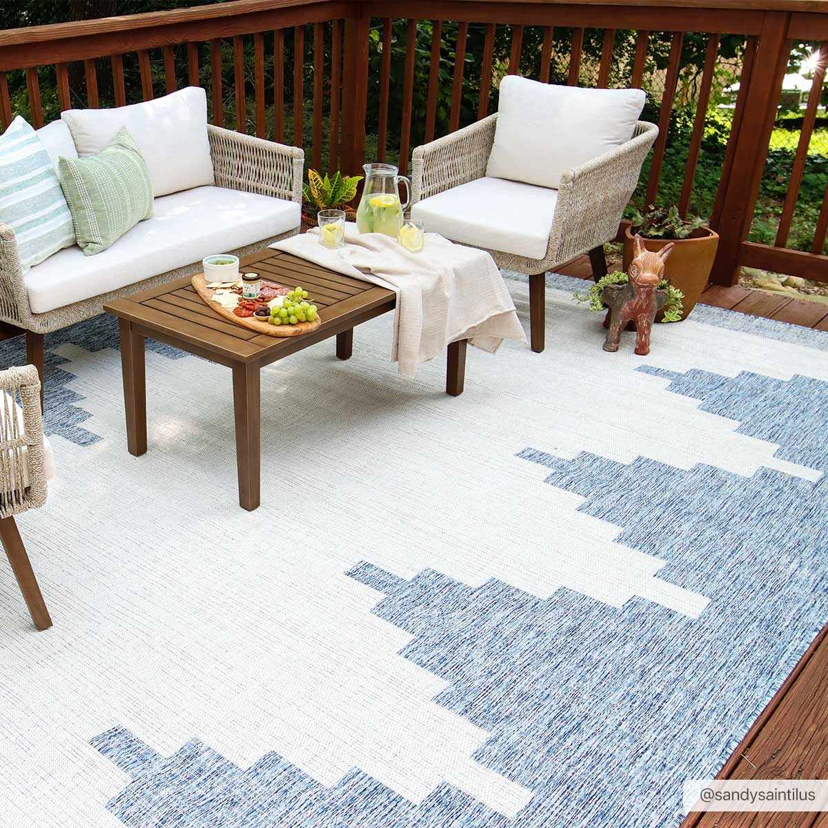 Hauteloom Djugun Blue Outdoor Rug - Aztec Geometric Polypropylene 100%