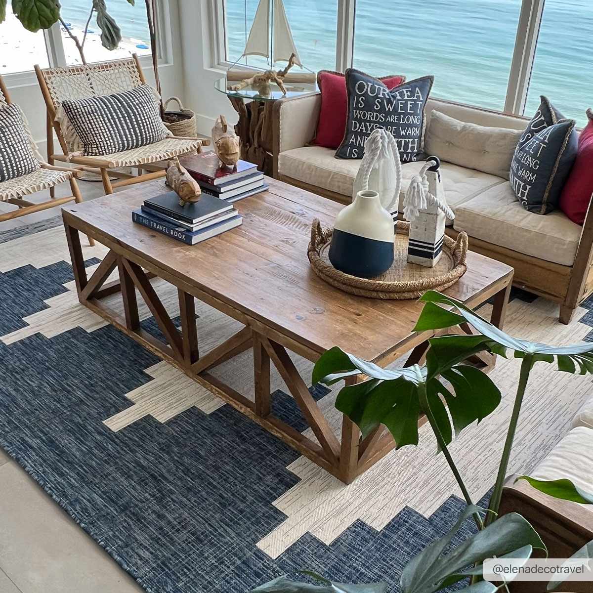 Hauteloom Djugun Navy Outdoor Rug - Aztec Geometric Polypropylene 100%