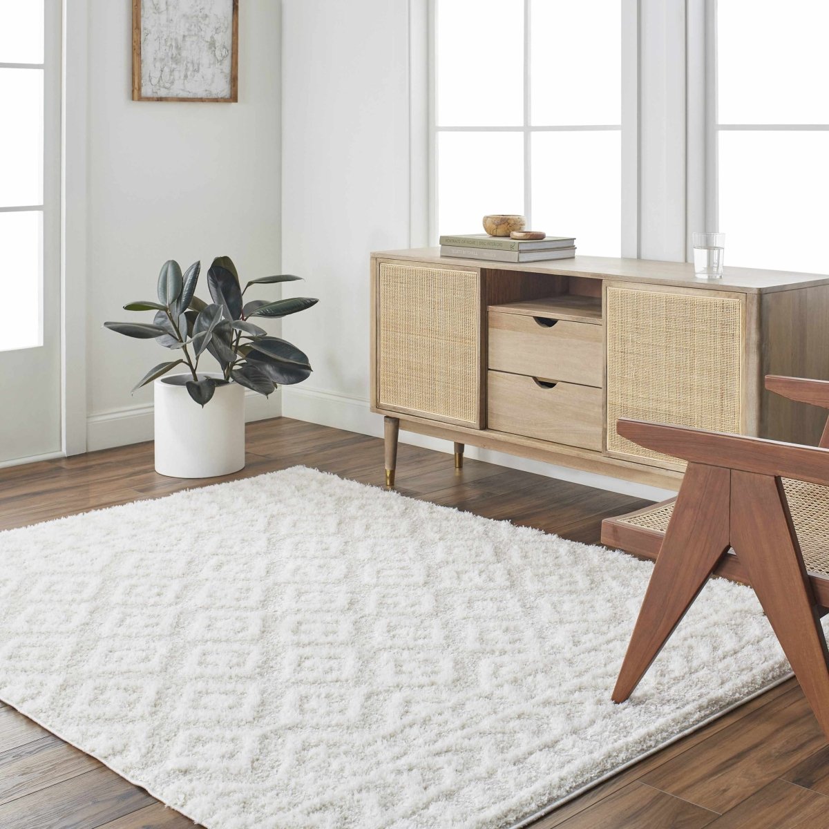 Hauteloom Eivin Cream Area Rug - Plush Polyester 1.18" Pile | Hauteloom