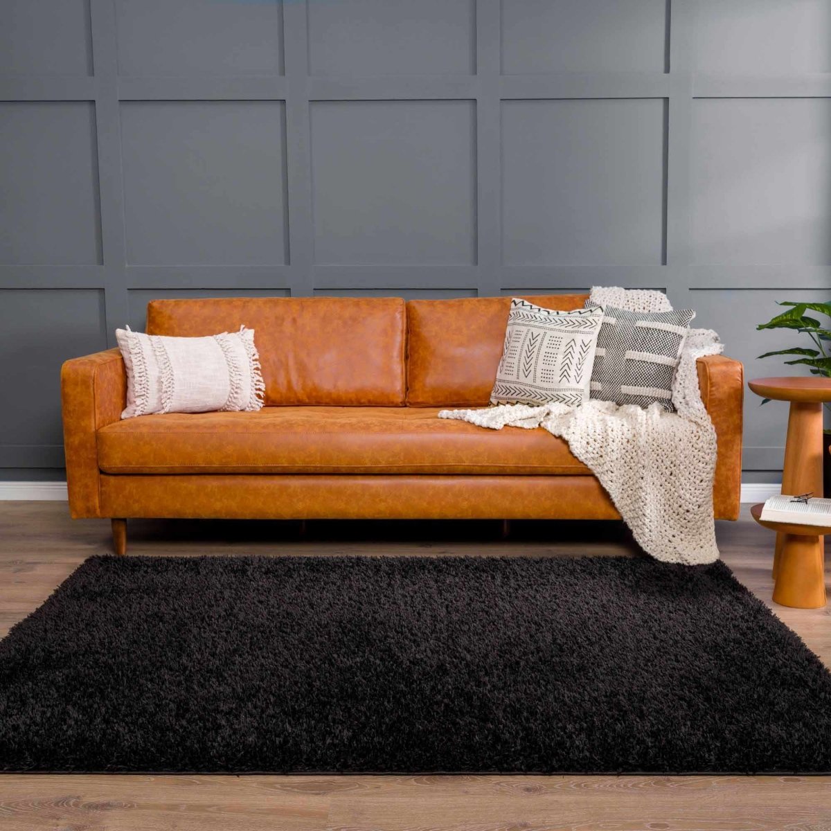 Hauteloom Faina Black Shag Rug - Machine Washable Polyester 1.77" Pile