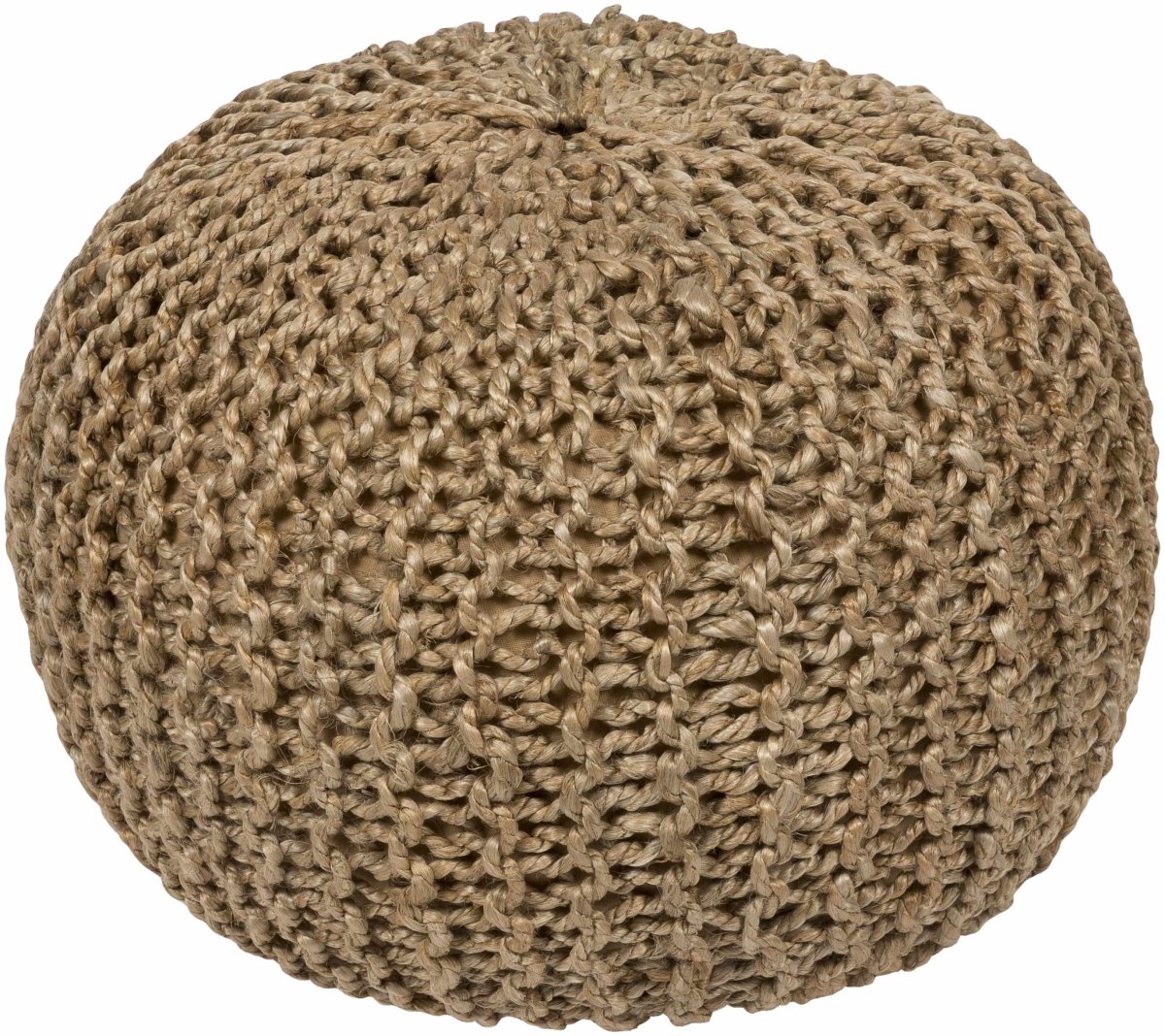 Hauteloom Handcrafted Jute Pouf Ottoman - Tan Knitted Footstool 10x14"
