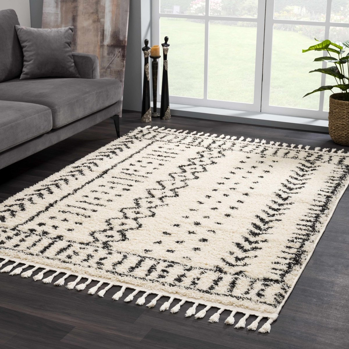 Hauteloom Hauppauge Plush Area Rug - Charcoal & Beige Bohemian Farmhouse
