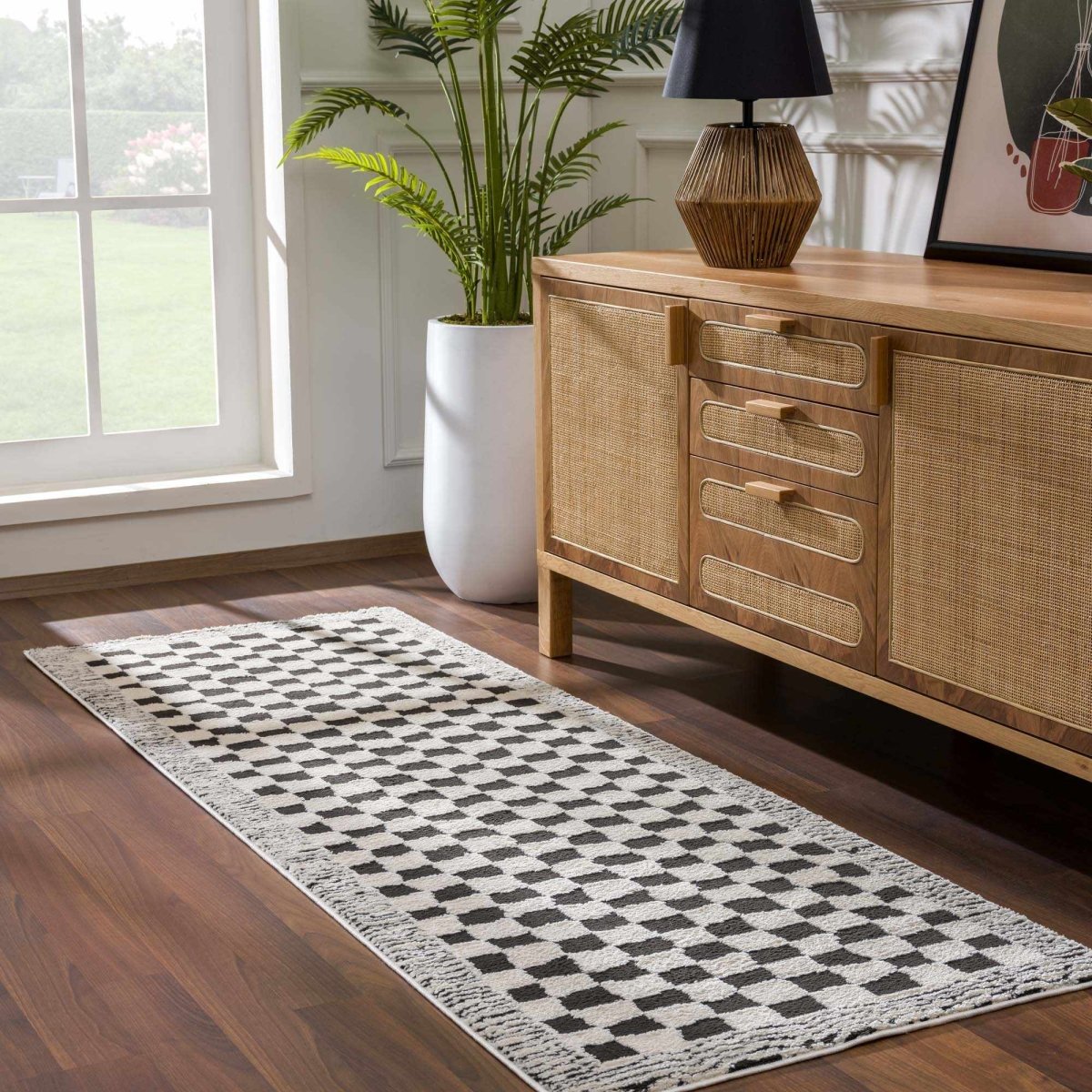 Hauteloom Hauteloom Leryn Checkered Area Rug - Black White High Pile Polyester