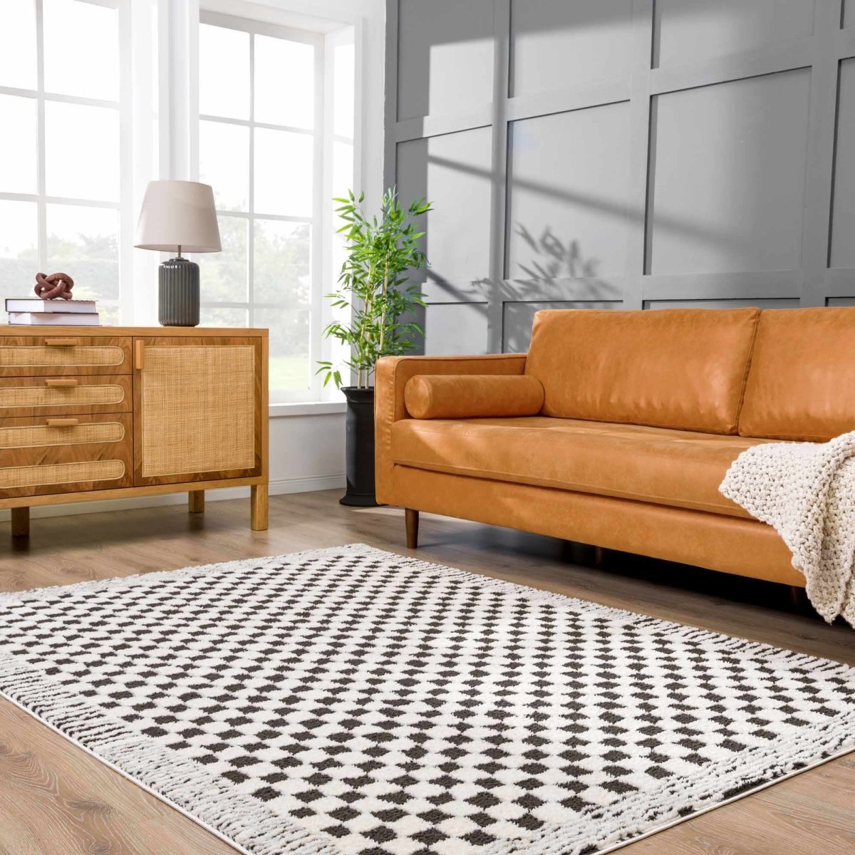 Hauteloom Hauteloom Leryn Checkered Area Rug - Black White High Pile Polyester