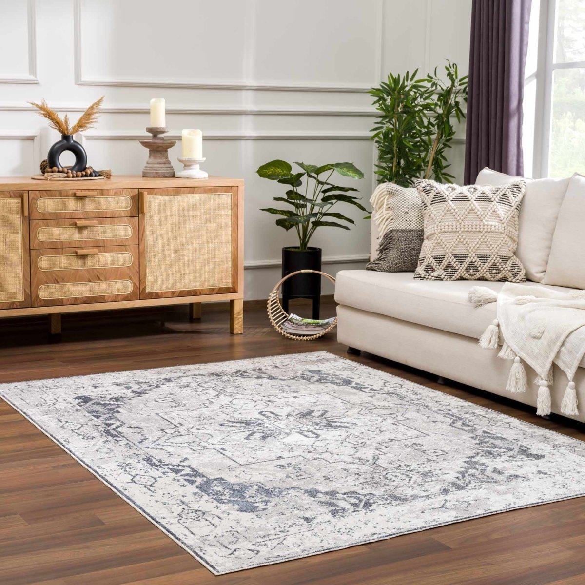 Hauteloom Hera Ivory Washable Area Rug - Machine Woven Polyester Low Pile