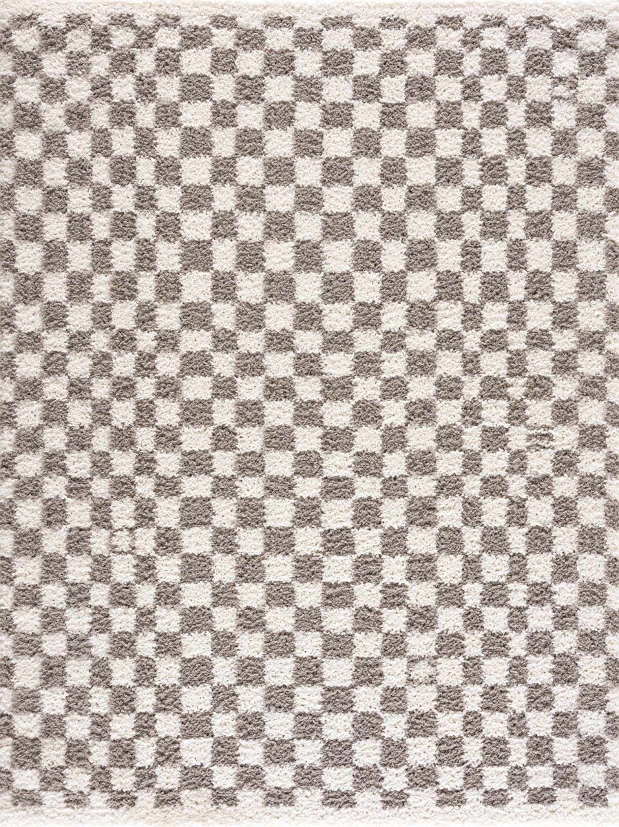 Hauteloom Kieu Taupe Checkered Area Rug - Plush Polyester 1.77" Pile