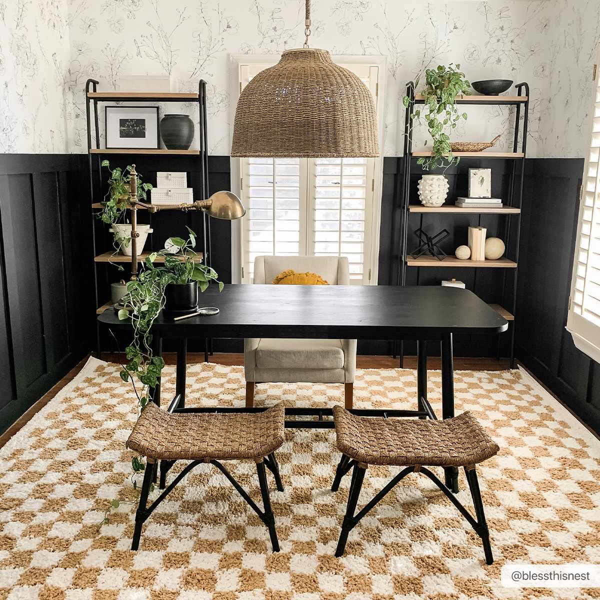 Hauteloom Kieu Yellow & White Checkered Plush Area Rug - 1.77" Pile