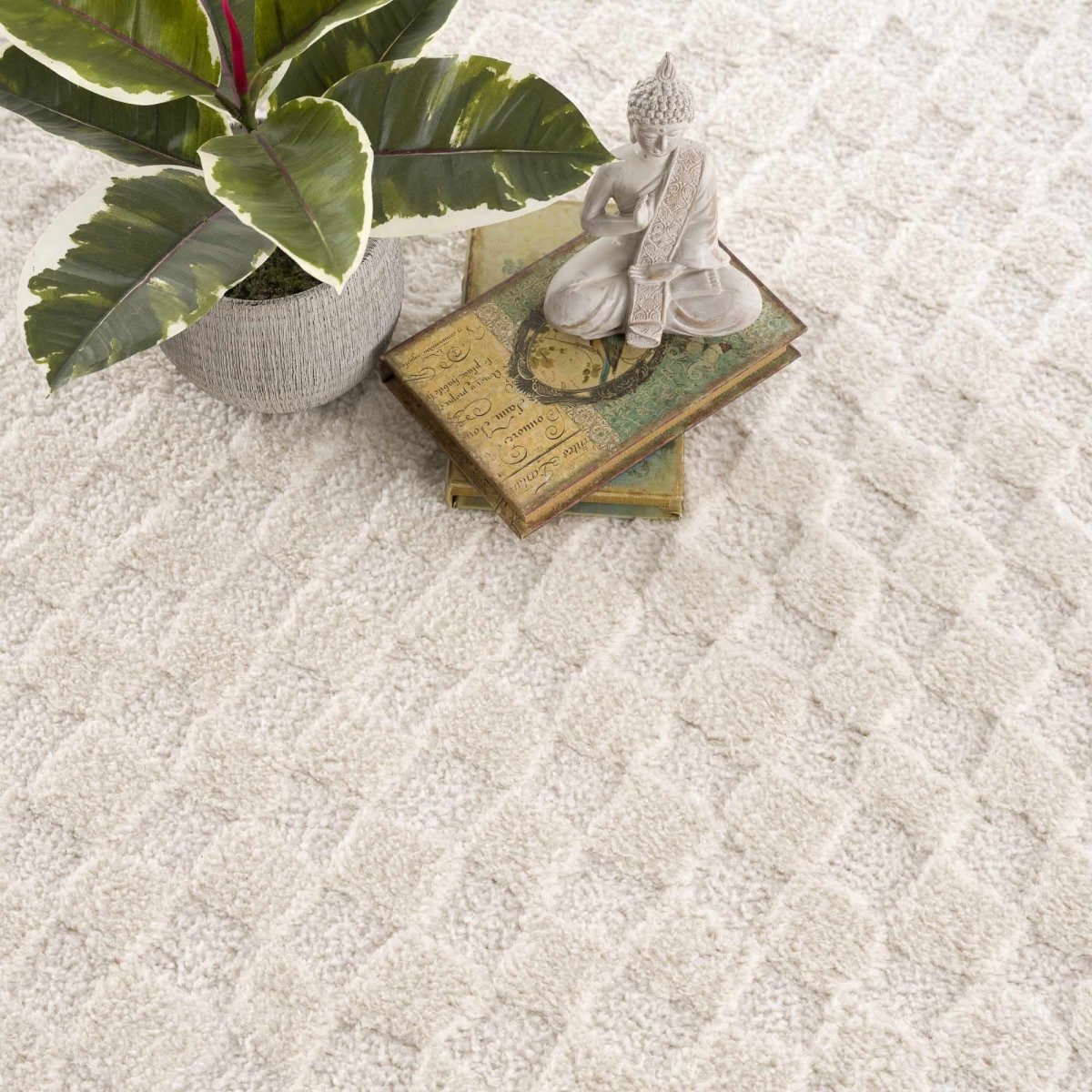 Hauteloom Leryn Ivory Checkered Area Rug - High Pile Polyester - Rose Cream